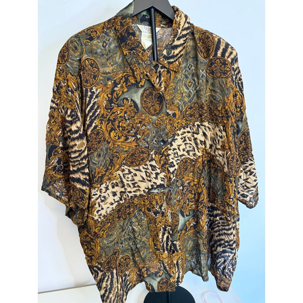 Vintage Index Woman By Melrose '80s '90s blouse 3X Animal Print Versace